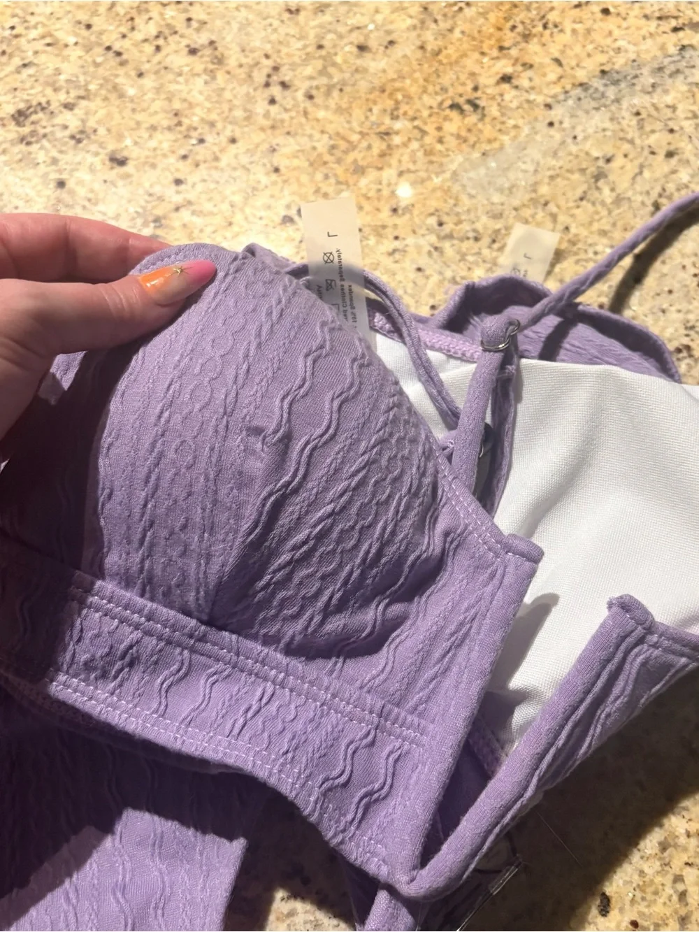 SHEIN Lavender Purple Textured Bikini Set High Waisted